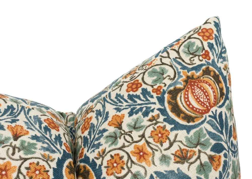 William Morris - Little Chintz - Teal / Saffron - Classic Morris Indian Inspired Pomegranate Designer Cushion Cover- Luxury Throw Pillow.
