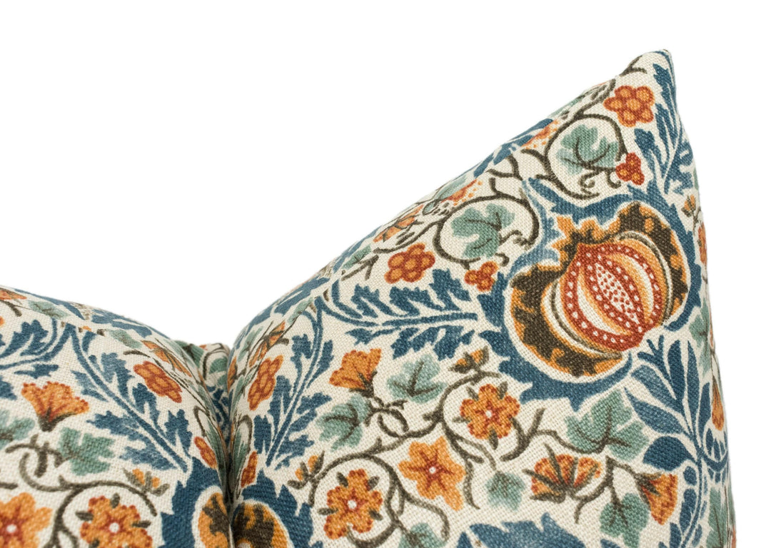 William Morris - Little Chintz - Teal / Saffron - Classic Morris Indian Inspired Pomegranate Designer Cushion Cover- Luxury Throw Pillow.