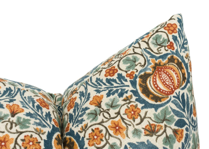 William Morris - Little Chintz - Teal / Saffron - Classic Morris Indian Inspired Pomegranate Designer Cushion Cover- Luxury Throw Pillow.