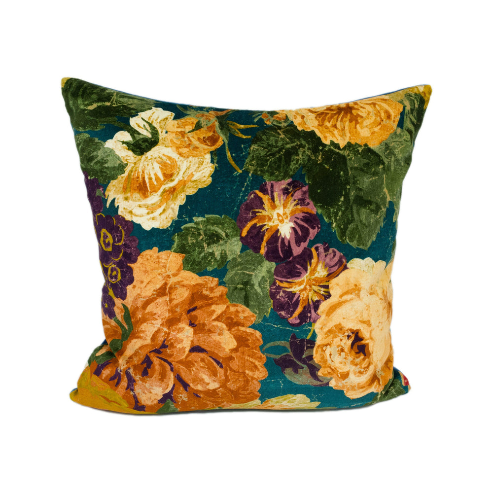 Sanderson - Very Rose and Peony - Velvet Floral Cushion Cover - Kingfisher/Rowan berry Pillow Throw Stunning.