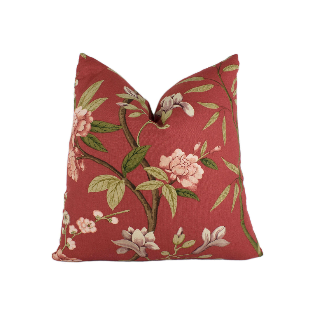 GP and J Baker - Peony & Blossom - Red / Moss - Stunning Designer Cushion Cover Home Decor Throw Pillow.