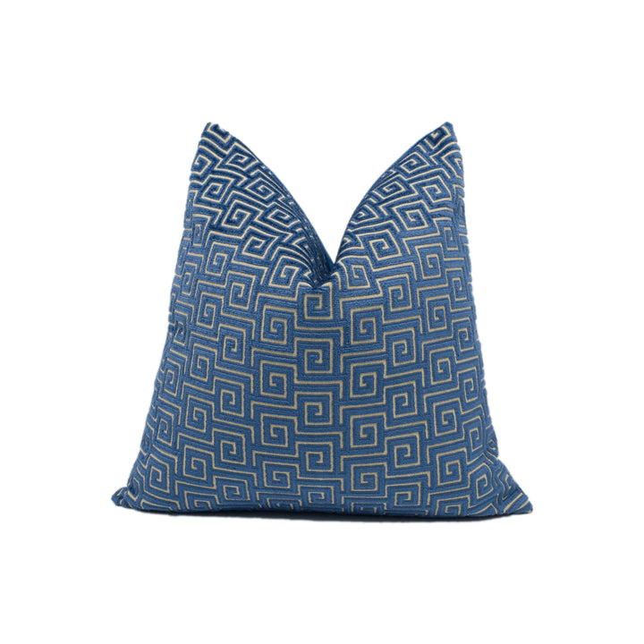 Anna French x Thibautt - Meander Velvet - Navy - Luxurious Greek Key Design Cushion Cover - Handmade Throw Pillow - Designer Home Décor