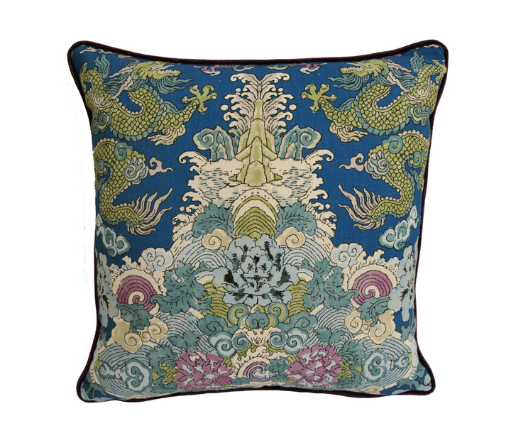 Schumacher - Magic Mountain Dragon - Blue - Fantastical Exotic Statement Cushion Cover - Handmade Throw Pillow - Luxury Home Decor.