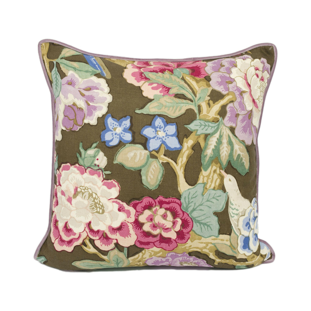 Schumacher / Mary McDonald - Bermuda Blossoms - Cocoa - Bold Traditional Floral Cushion Cover - Handmade Throw Pillow Designer Home Décor.