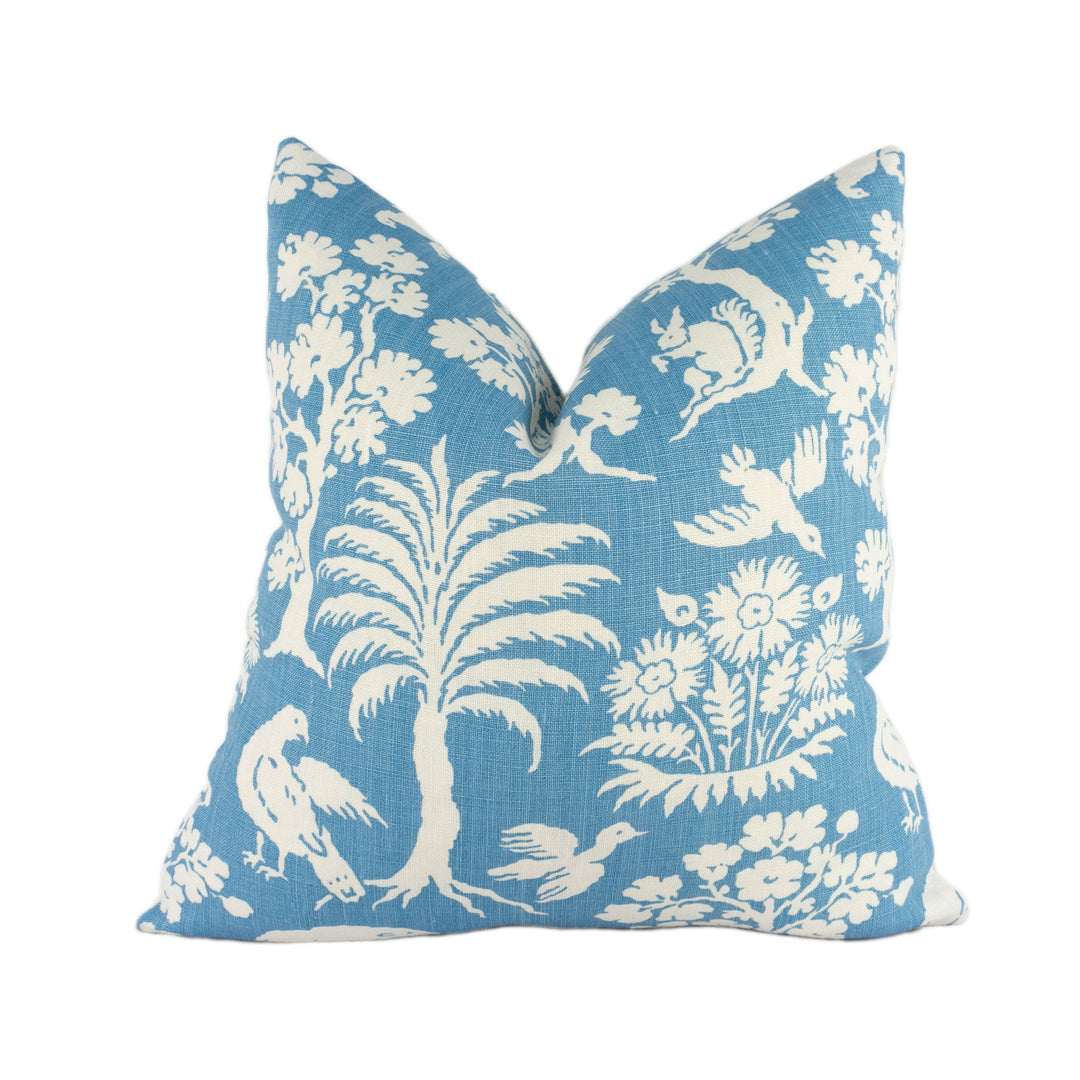 Schumacher - Woodland Silhouette - Blue - Charming Flora & Fauna Designer Cushion Cover - Handmade Throw Pillow - Luxury Home Decor.