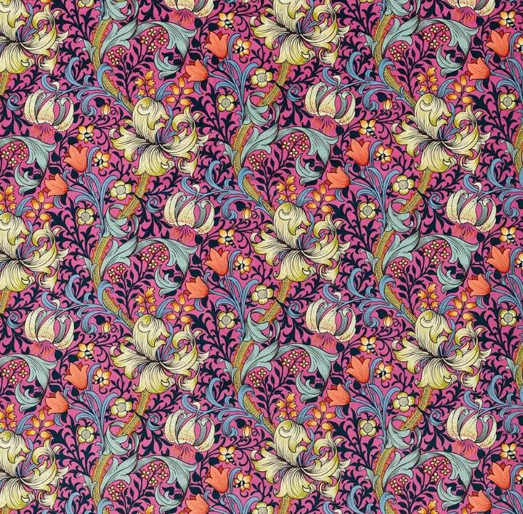 William Morris - Golden Lily - Serotonin Pink - 60's Psychedelic Velvet Cushion Cover - Maximalist Morris Pillow Cover - Trendy Cluttercore.