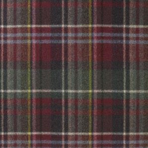 a plaid fabric with a red, green, and blue pattern