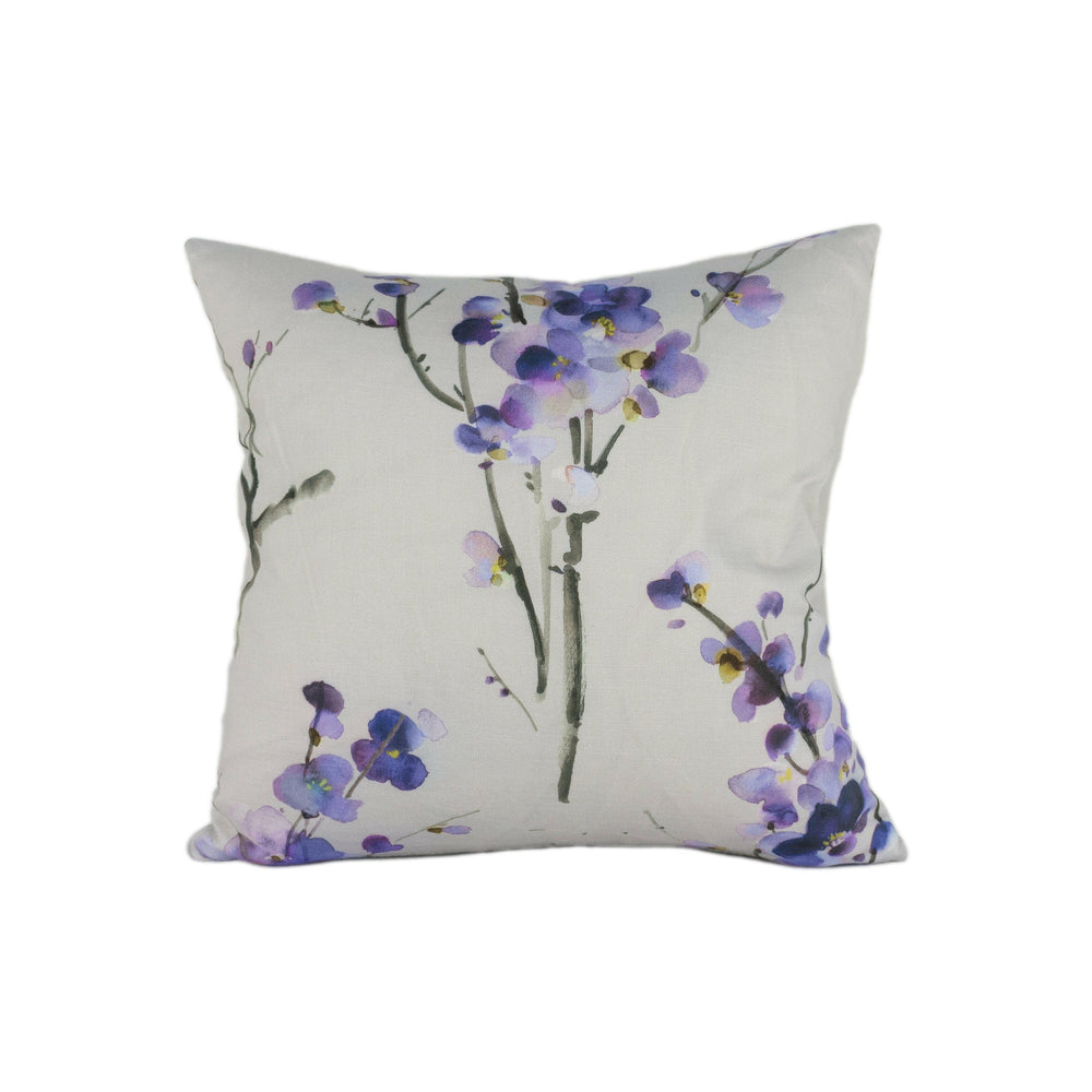 Voyage - Seville - Violet / Stone - Beautiful Japanese Cherry Blossom Cushion Cover - Handmade Throw Pillow Designer Home Decor.
