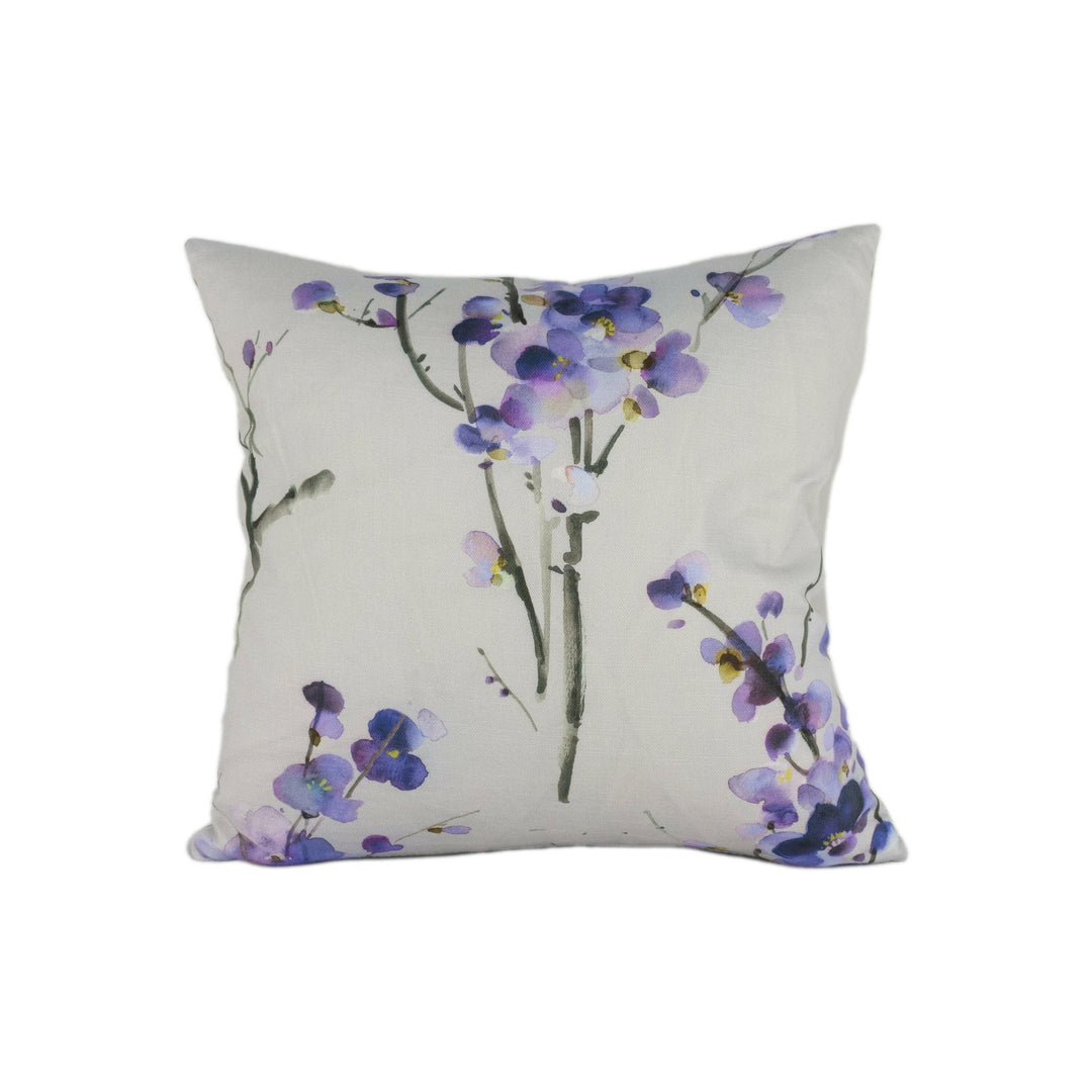Voyage - Seville - Violet / Stone - Beautiful Japanese Cherry Blossom Cushion Cover - Handmade Throw Pillow Designer Home Decor.