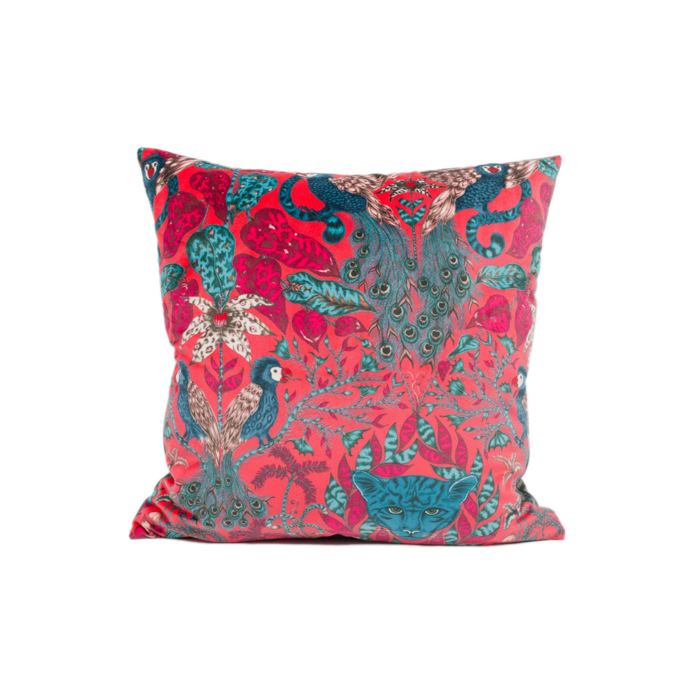 Maximalist Red Fantasy Animal Velvet Designer Cushion Cover - Luxury Throw Pillow - Handmade Home Decor Amazon Velvet.