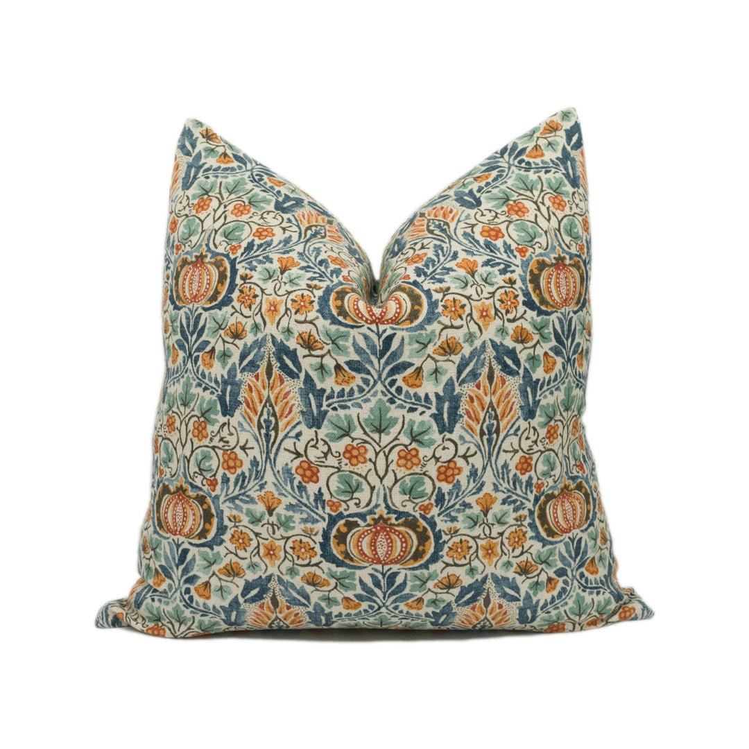 William Morris - Little Chintz - Teal / Saffron - Classic Morris Indian Inspired Pomegranate Designer Cushion Cover- Luxury Throw Pillow.