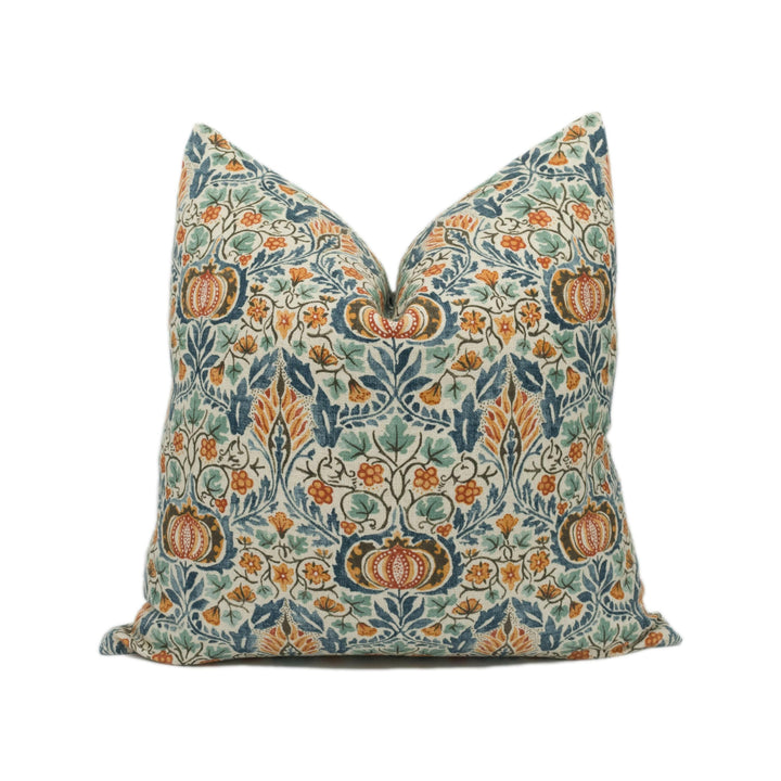 William Morris - Little Chintz - Teal / Saffron - Classic Morris Indian Inspired Pomegranate Designer Cushion Cover- Luxury Throw Pillow.