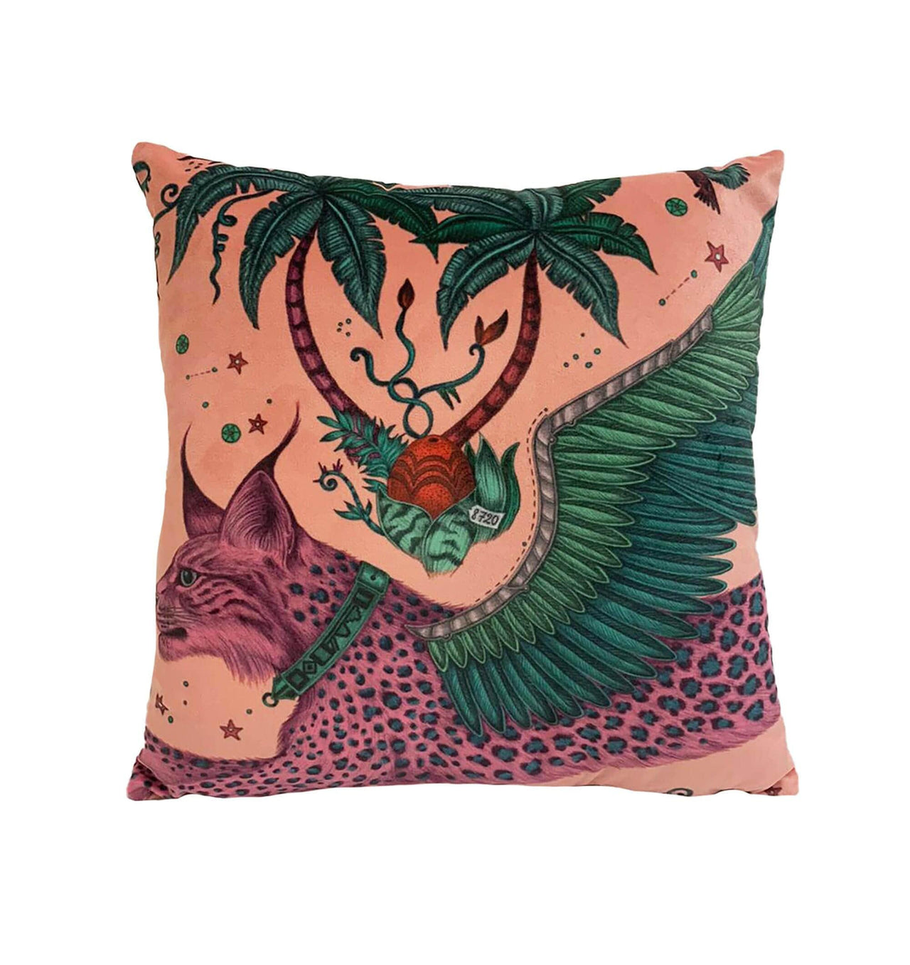 Funky Modern Coral Pink Maximalist Fantasy Leopard Spotted Lynx Velvet Designer Cushion Cover - Luxury Throw Pillow - Handmade Home Decor