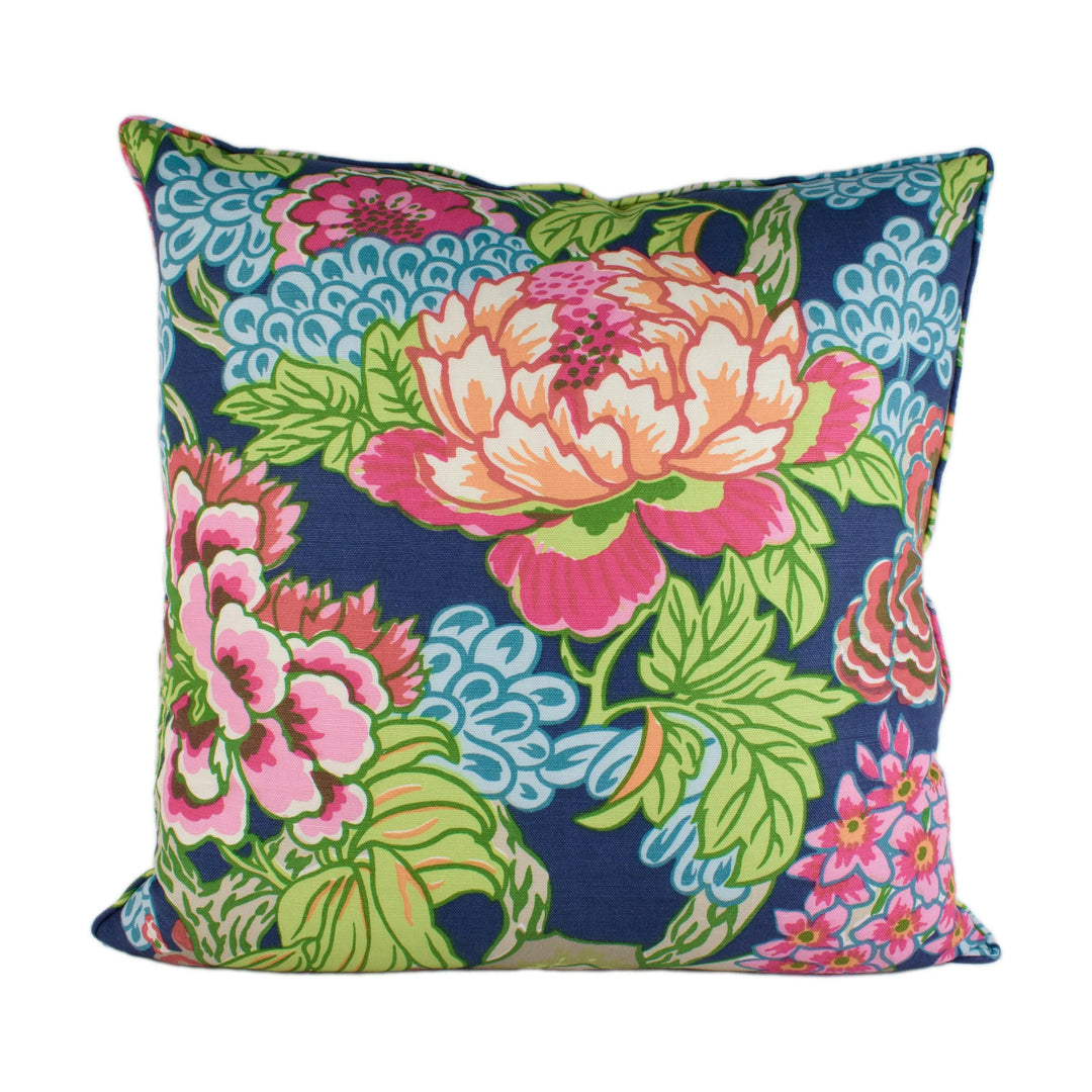 Thibaut - Honshu - Navy - Large Scale Floral Japanese Garden Designer Cushion Cover - Luxury Throw Pillow - Handmade Home Decor.