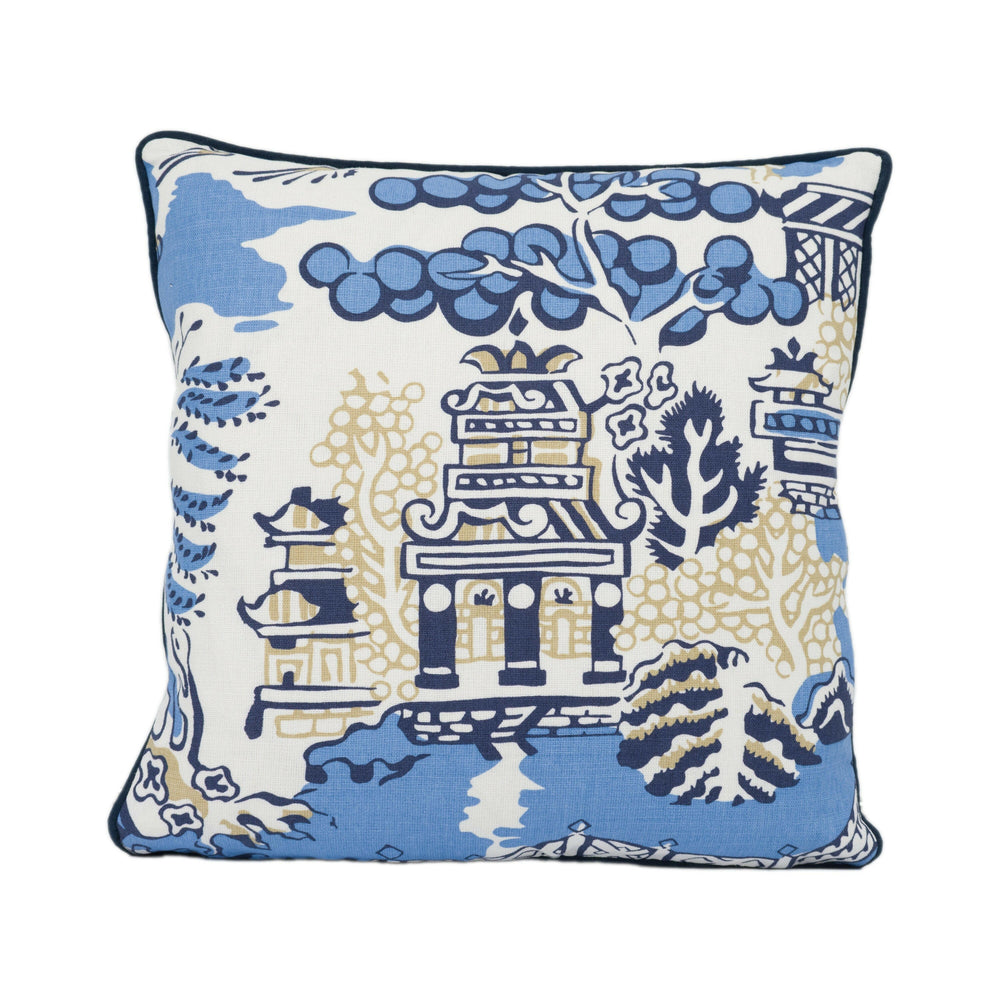 Thibaut - Luzon - Blue - Beautiful Asian Inspired Cushion Cover Handmade Contrast Piped Throw Pillow Designer Home Décor.