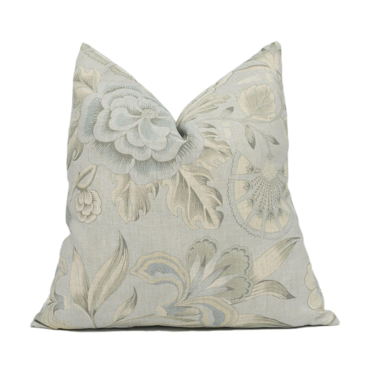 Anna French x Thibaut - Cleo - Spa Blue on Flax - Elegant Floral Cushion Cover - Handmade Pillow Throw - Designer Home Décor.