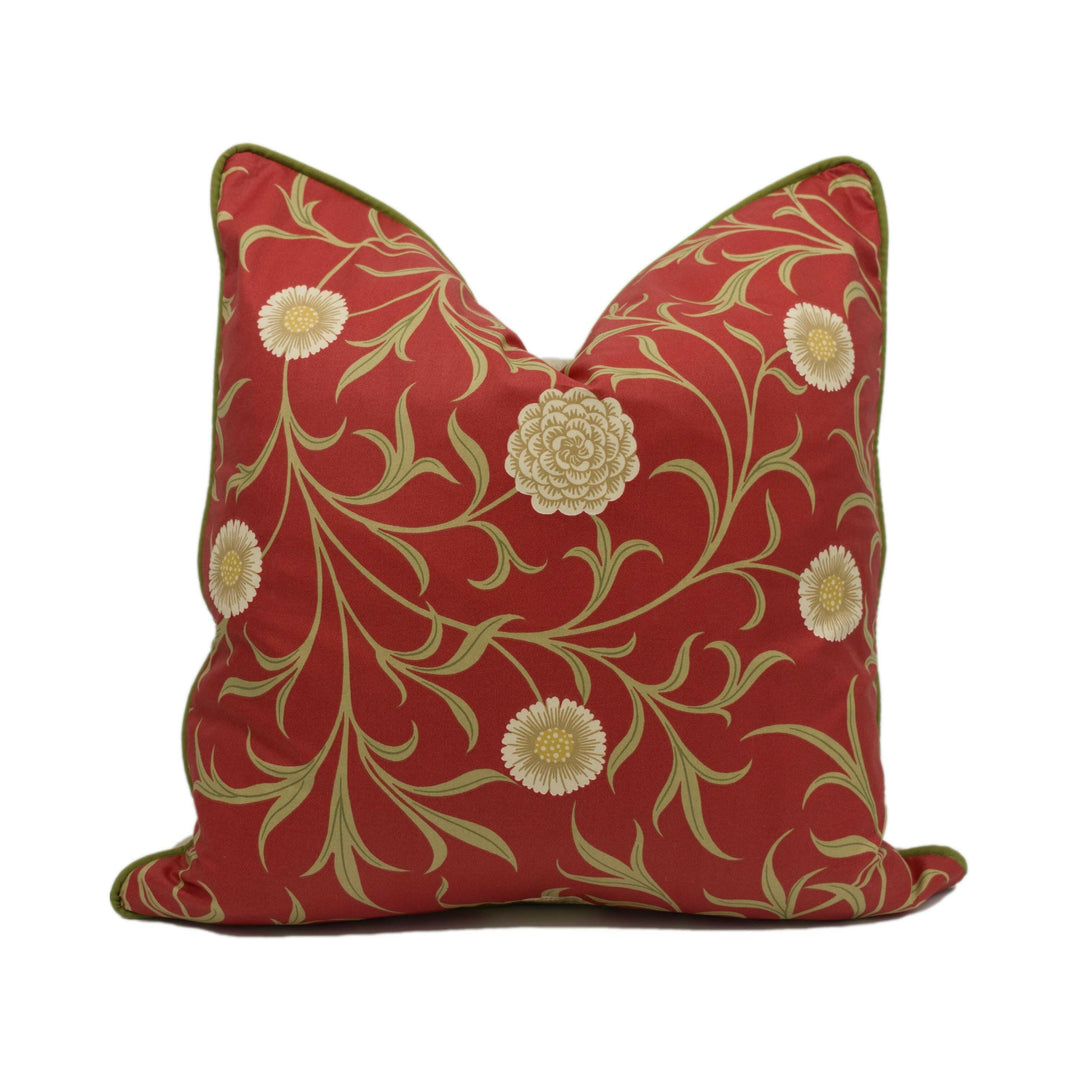 William Morris - Scroll - Raspberry / Olive - Contrast Piped Cushion Cover Throw Pillow Designer Home Decor.