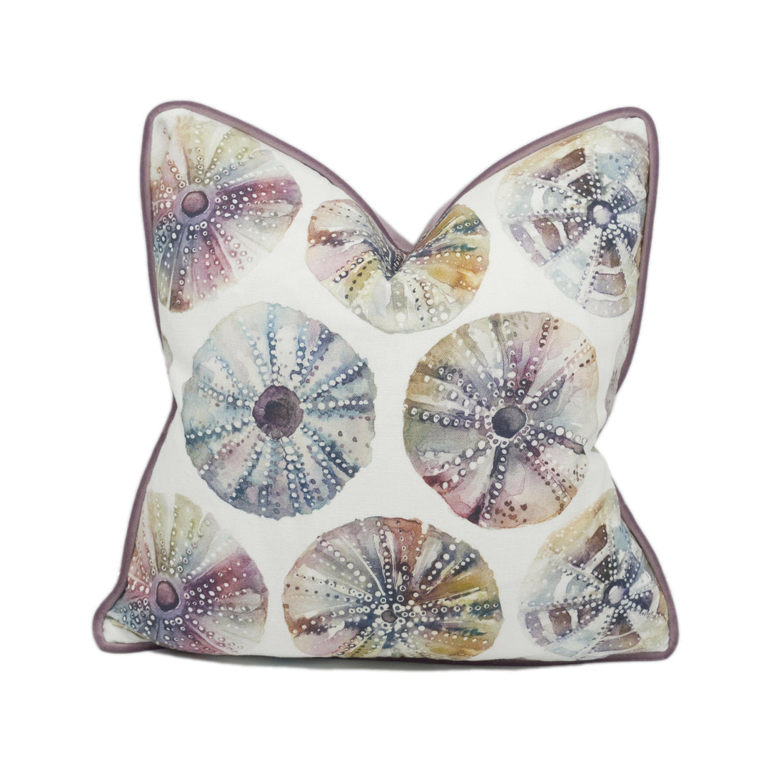 Voyage - Sea Urchins - Abalone - Painterly Watercolour Seaside Contrast Piped Cushion Cover - Handmade Throw Pillow - Designer Home Décor.