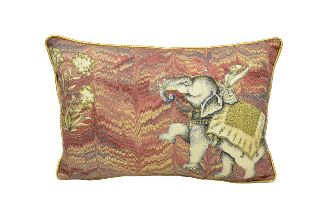 Zoffany - Jaipur - Red - Mogul Inspired Indian Tiger & Elephant Cushion Cover - Handmade Throw Pillow Designer Home Decor.