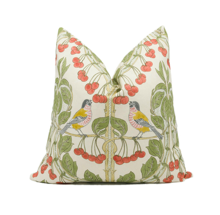 GP and J Baker - Birds & Cherries - Red / Green - Charming Floral Bird Designer Cushion Cover  - Luxury Throw Pillow - Handmade Home Décor.
