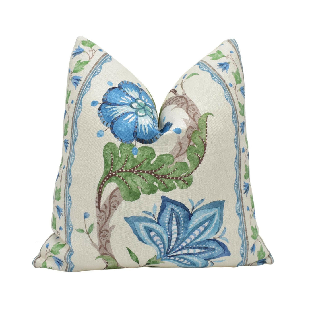Nina Campbell - Montsoreau Clermont - Blue / Green Algae - 18th Century Indian Flora and Fauna Designer Cushion Cover - Luxury Throw Pillow.