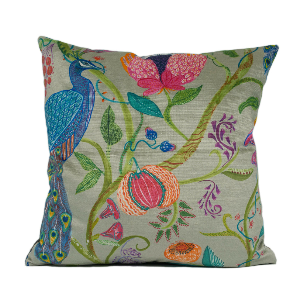 Voyage - Barabadur Velvet - Summer - Exuberant Tree of Life Peacock Cushion Cover - Handmade Throw Pillow - Designer Home Décor.
