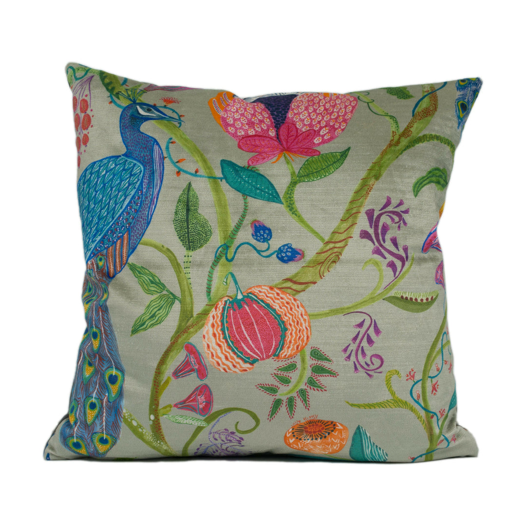 Voyage - Barabadur Velvet - Summer - Exuberant Tree of Life Peacock Cushion Cover - Handmade Throw Pillow - Designer Home Décor.