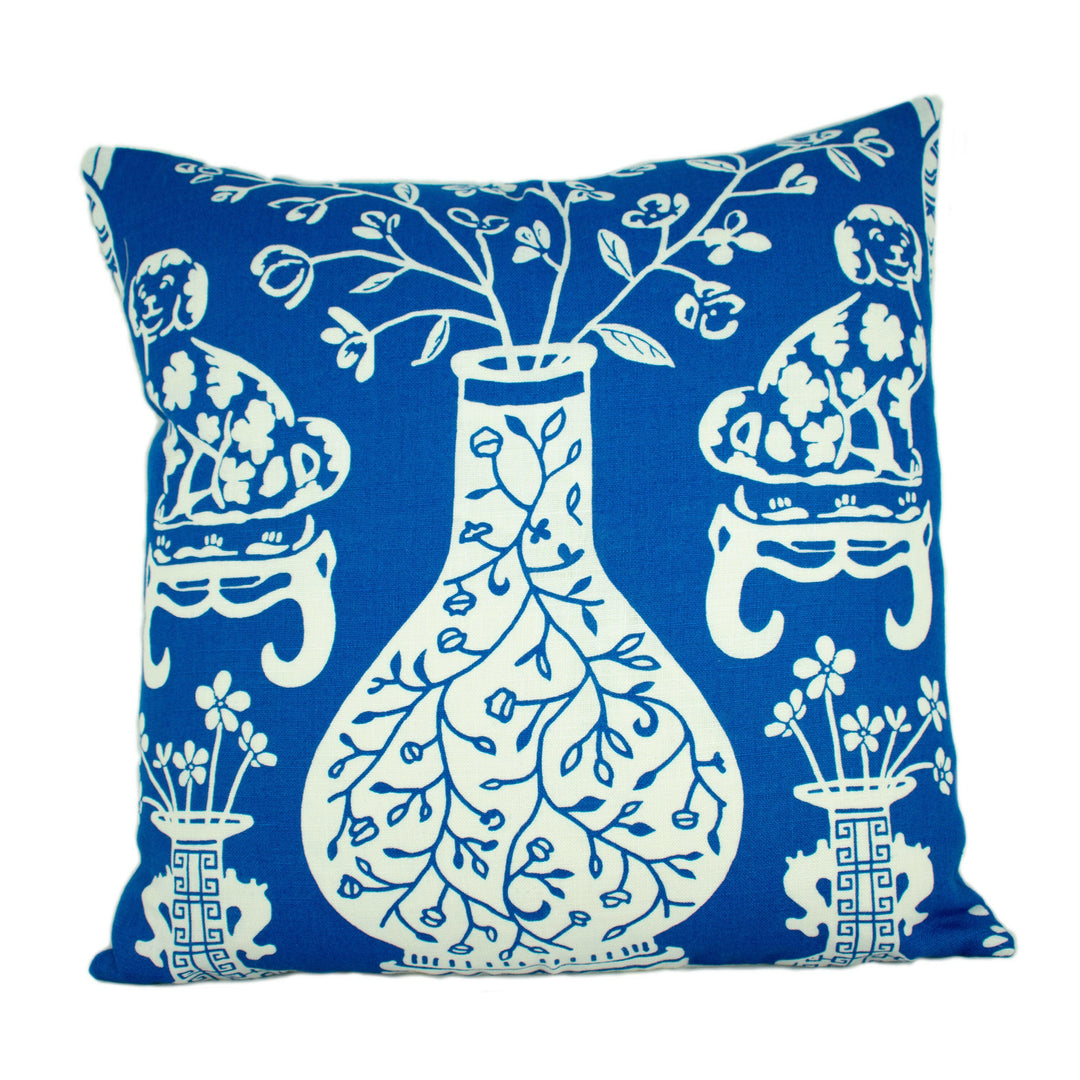 Schumacher - Hellene - Blue - Preppy Chinoiserie Designer Cushion Cover - Handmade Throw Pillow - Luxury Home Decor.