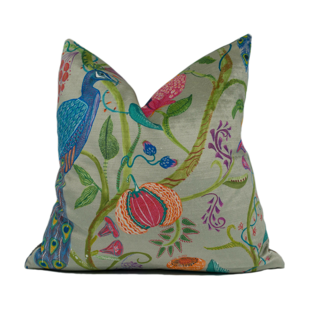 Voyage - Barabadur Velvet - Summer - Exuberant Tree of Life Peacock Cushion Cover - Handmade Throw Pillow - Designer Home Décor.