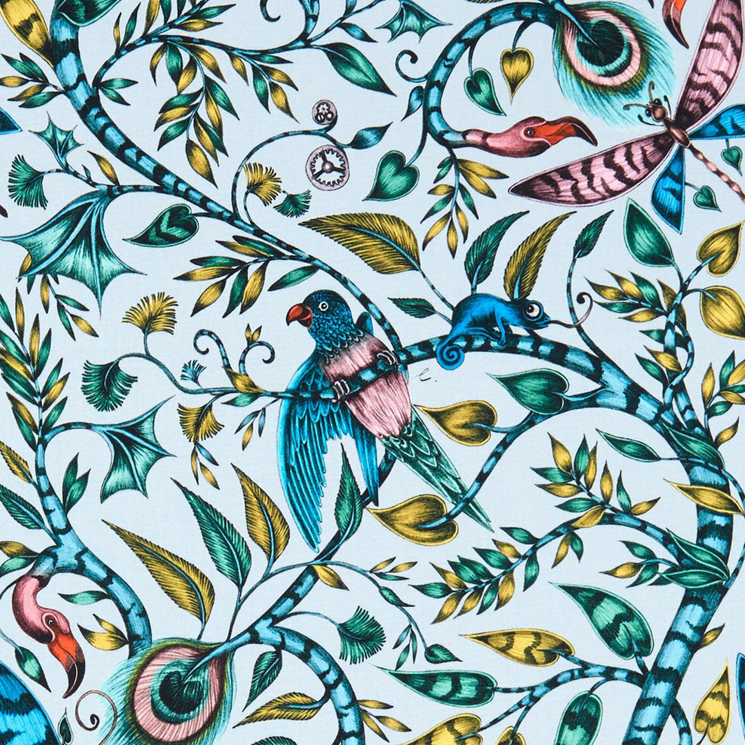 Blue Funky Maximalist Fantasy Tropical Birds - Bold Flora and Fauna Designer Cushion Cover - Luxury Throw Pillow - Handmade Home Decor.