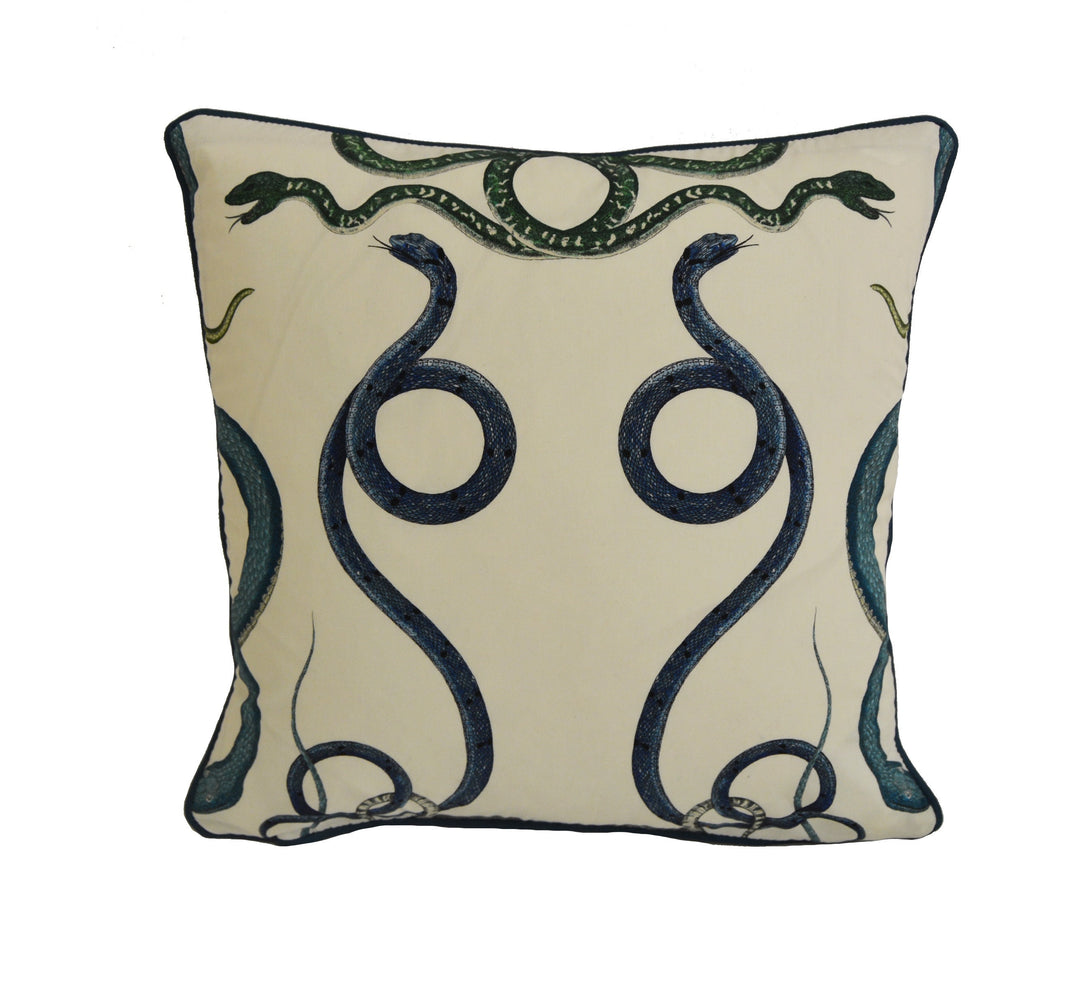 Charlap Hyman & Herrero for Schumacher - Giove - Emerald and Sapphire - Majestic Mythological Snake Cushion Cover Designer Throw Pillow