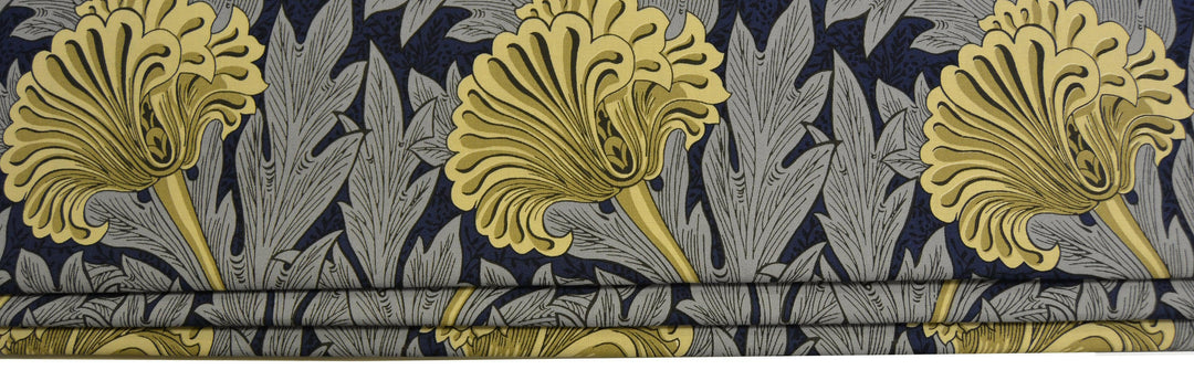 William Morris - Tulip - Indigo / Linen  - Professionally Made Roman Blind Made to Measure.