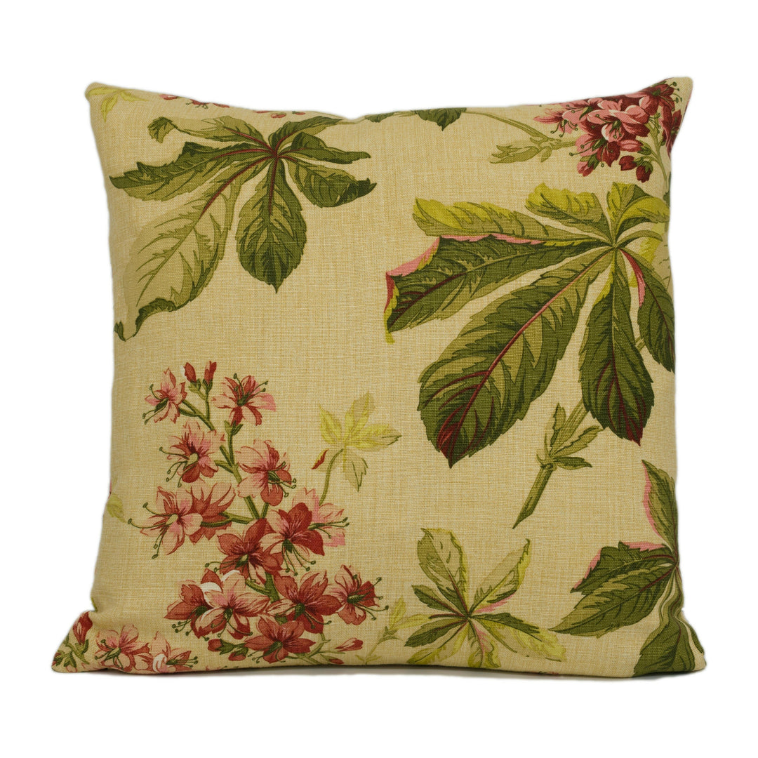 Sanderson - Pavia - Ruby / Emerald - Classic Horse Chestnut Floral Cushion Cover- Handmade Throw Pillow - Designer Home Décor.