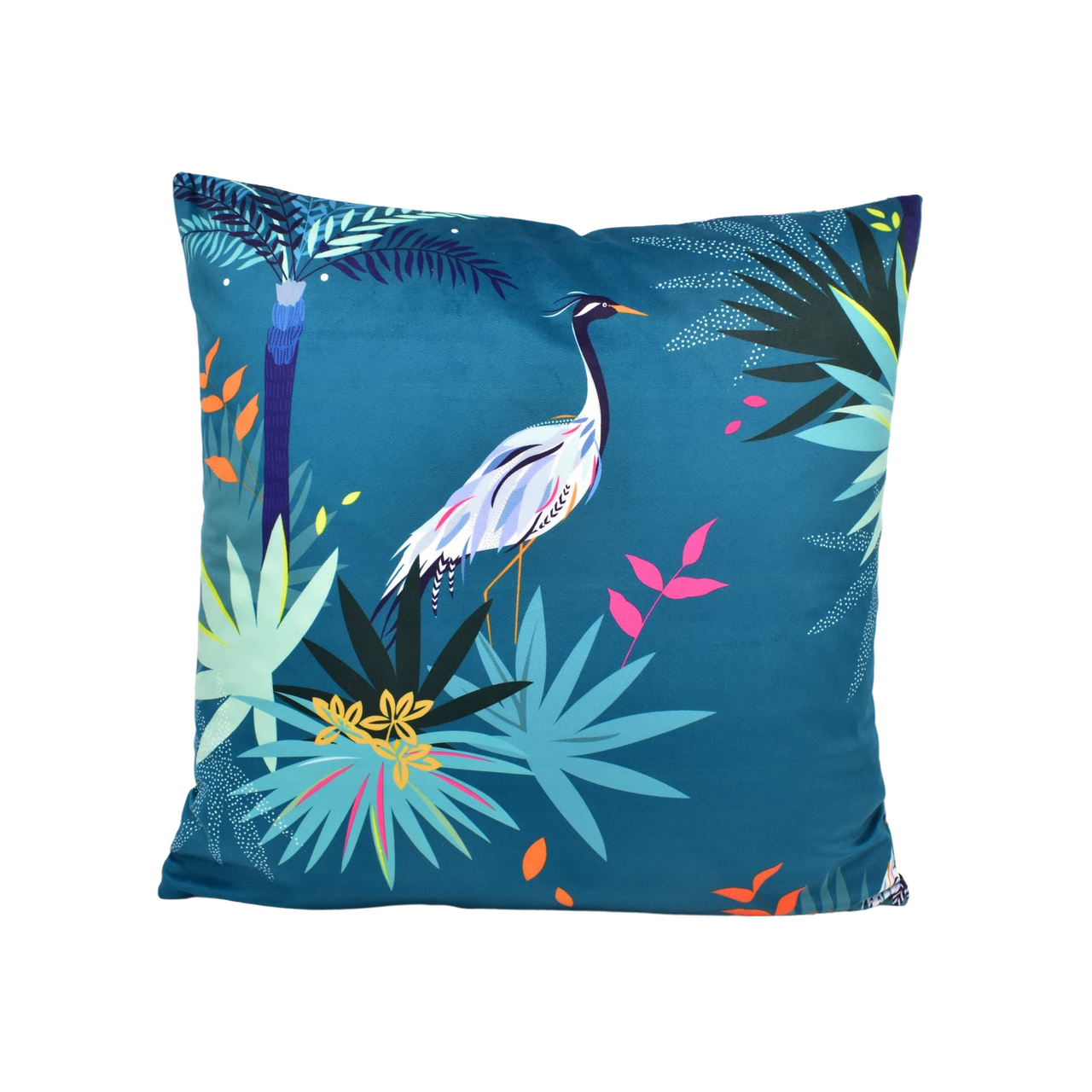 a blue pillow with a bird on it