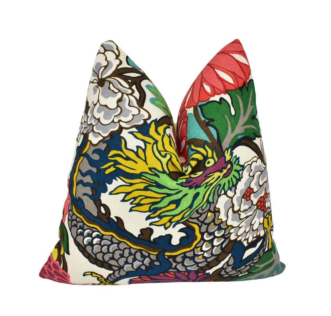 Schumacher - Chiang Mai Dragon - Alabaster - Art Deco Chinoiserie Designer Cushion Cover - Handmade Throw Pillow Luxury Home Decor.