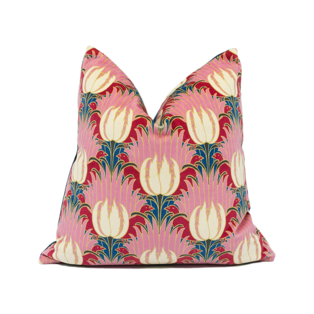 William Morris - Tulip and Bird - Amaranth & Blush - Bold Arts and Crafts Velvet Cushion Cover - Handmade Throw Pillow - Designer Home Décor.
