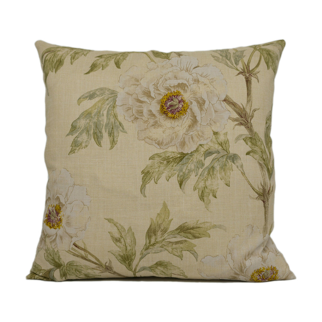 Colefax and Fowler - Tree Peony - Ivory / Leaf - Traditional Chinese Floral Designer Cushion Cover - Handmade Throw Pillow Luxury Home Décor.