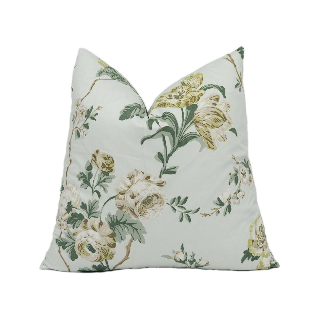 Schumacher - Betty Chintz - Celadon - Lush Floral Cushion Cover - Handmade Throw Pillow - Designer Home Décor.