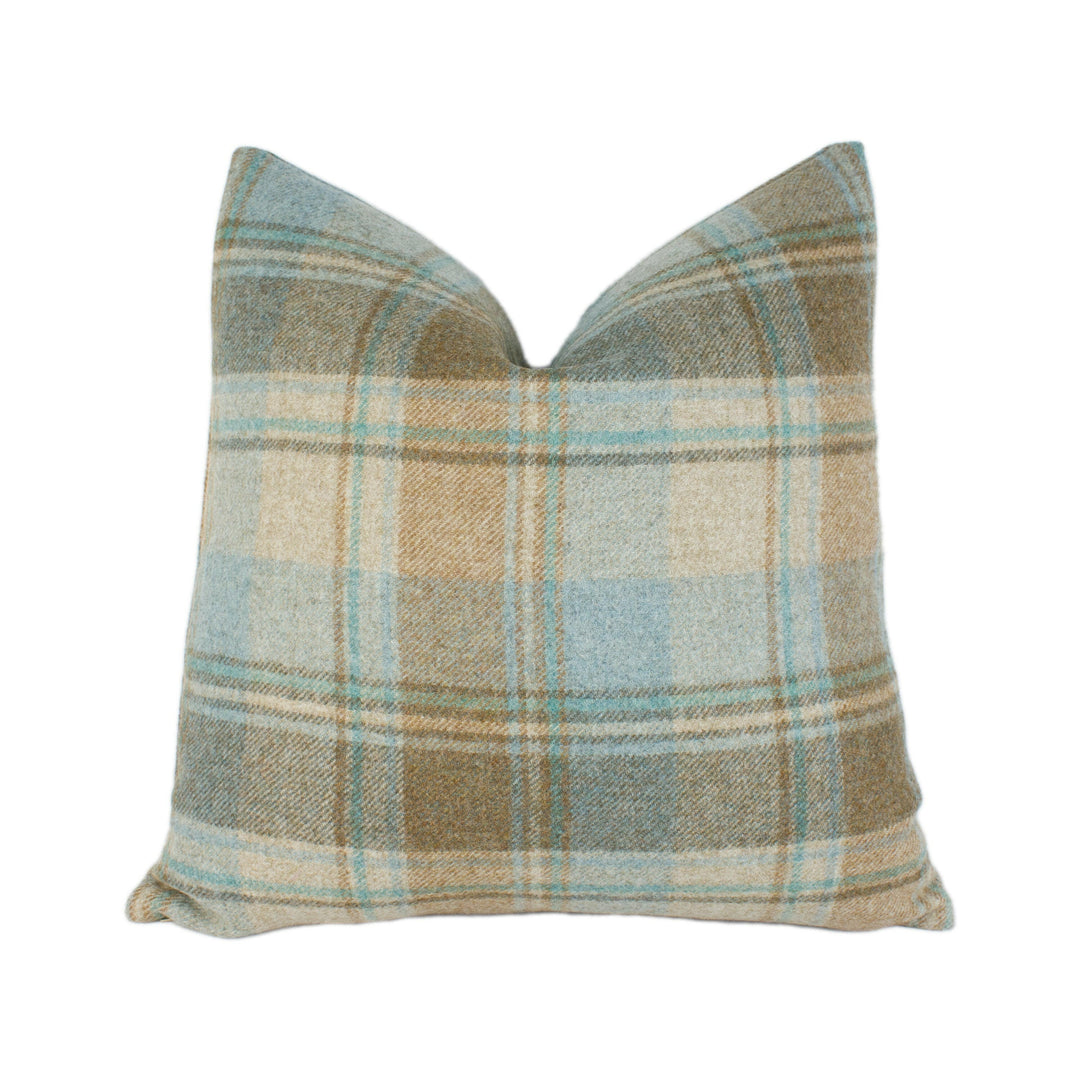 Abraham Moon - Snowshill - Eau De Nil -  100% Wool Cushion Cover - Designer Plaid Pillow Cover - Handmade Custom Abraham Moon Pillowmade.