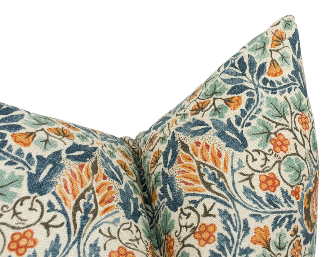 William Morris - Little Chintz - Teal / Saffron - Classic Morris Indian Inspired Pomegranate Designer Cushion Cover- Luxury Throw Pillow.