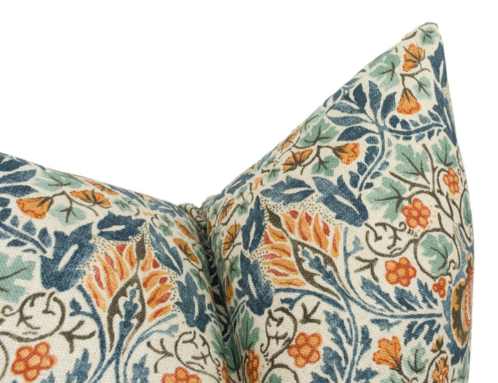 William Morris - Little Chintz - Teal / Saffron - Classic Morris Indian Inspired Pomegranate Designer Cushion Cover- Luxury Throw Pillow.