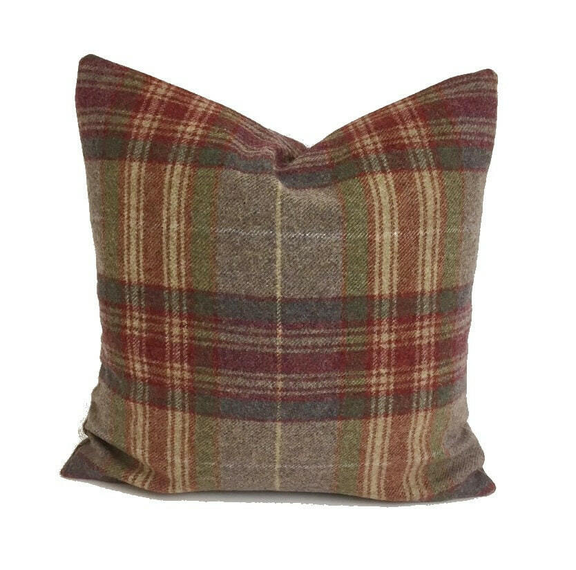 Abraham Moon - Threshfield - Rhodolite -  100% Wool Cushion Cover - Designer Plaid Pillow Cover - Handmade Custom Abraham Moon Pillowmade.