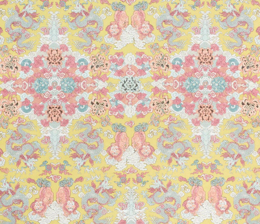 Schumacher - Magic Mountain Dragon - Yellow - Fantastical Exotic Statement Cushion Cover - Handmade Throw Pillow - Luxury Home Decor.