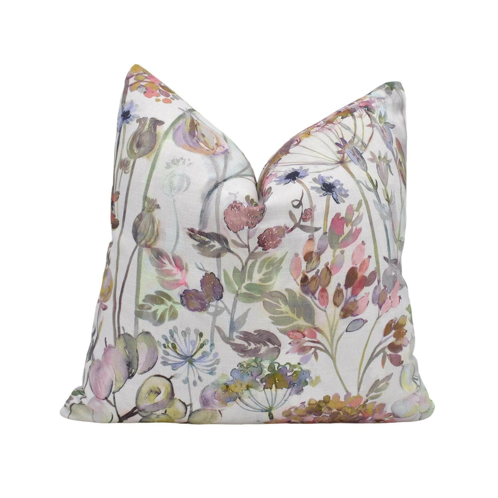 Voyage - Country Hedgerow - Dusk Cream - Rustic Watercolour Floral Meadow Cushion Cover - Handmade Throw Pillow - Traditional Designer Home.
