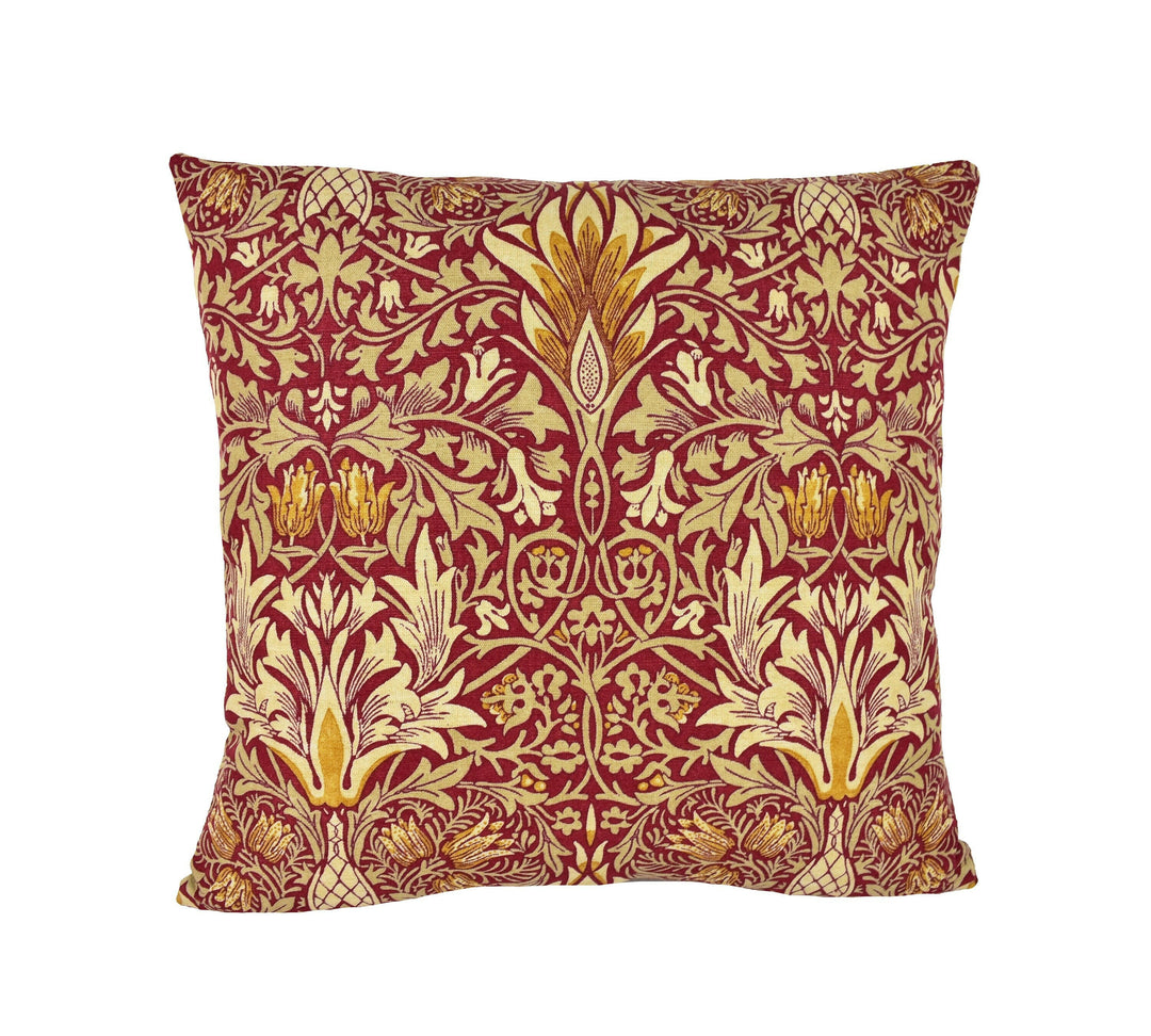 William Morris - Snakeshead - Claret / Gold - Cushion Cover Throw Pillow Designer Home Decor.