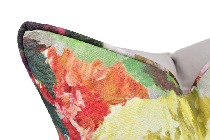 the back of a chair with a flower print on it