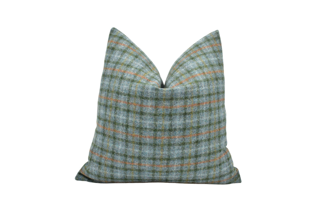Abraham Moon - Balmoral - Eau De Nil -  100% Wool Cushion Cover - Designer Plaid Pillow Cover - Handmade Custom Abraham Moon Pillow.