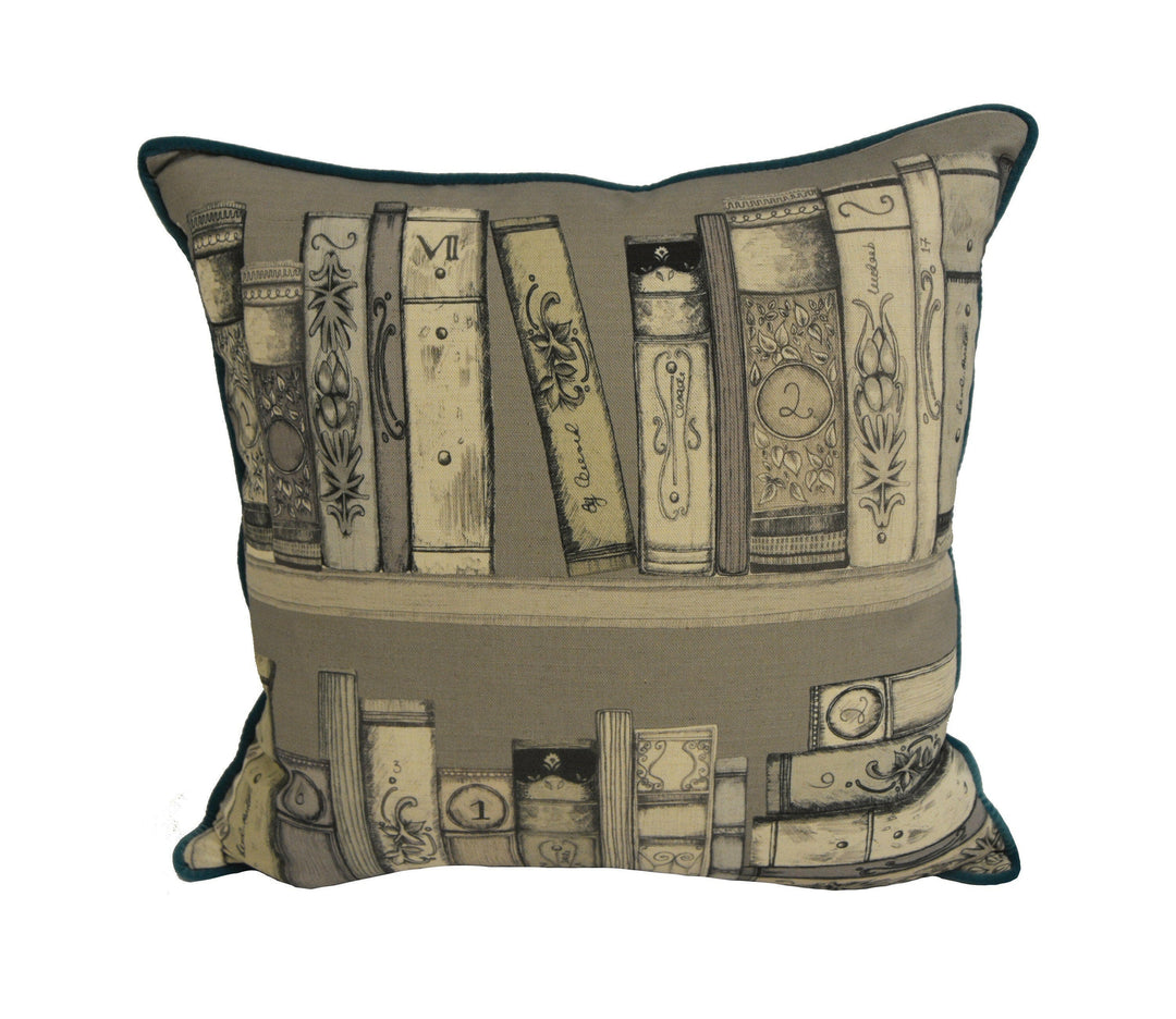 Voyage - Library Books - Sepia - Stunning Contrast Piped Statement Piece Cushion Cover - Handmade Throw Pillow Designer Home Decor.