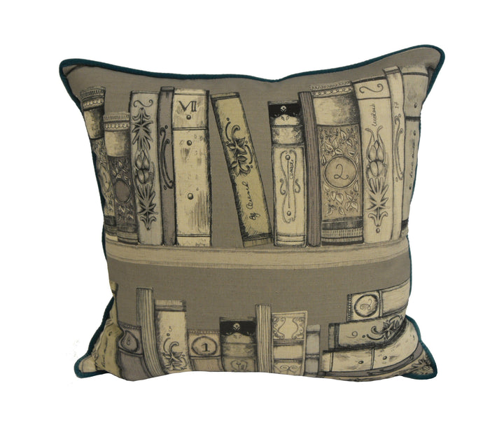 Voyage - Library Books - Sepia - Stunning Contrast Piped Statement Piece Cushion Cover - Handmade Throw Pillow Designer Home Decor.