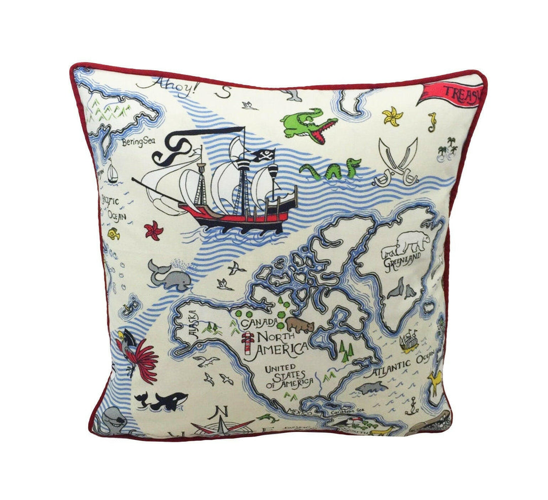 Sanderson - Treasure Map - Vanilla - Children's Cushion Cover Throw Pillow Designer Home Decor.